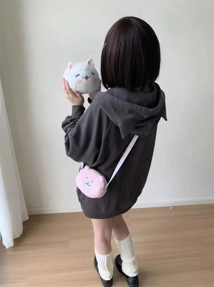 Zipper Hoodie Gothic Cartoon Kawaii Cat Ear Y2k Jacket Zip Up Thin Coat Spring Autumn Cute Core 2000s Clothes Fall Sweatshirts