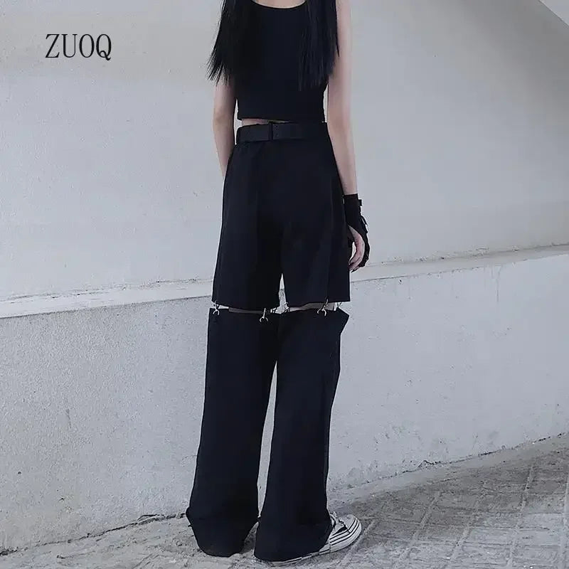 New 2025 Streetwear Black Pants for Women Fashion High Waist Detachable Streetweart Cargo Pants Woman