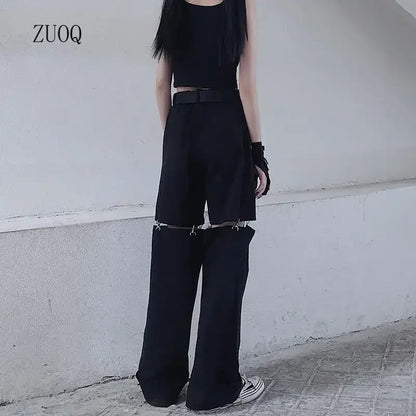 New 2025 Streetwear Black Pants for Women Fashion High Waist Detachable Streetweart Cargo Pants Woman