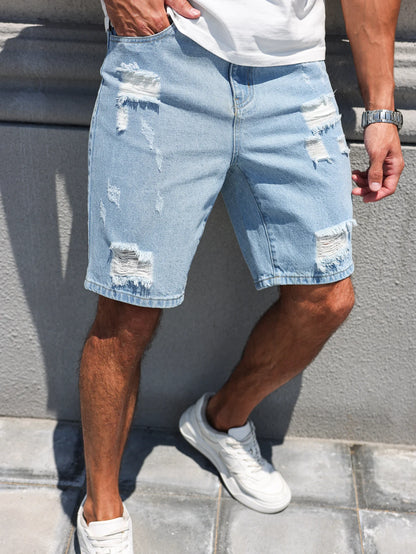 Men's Denim Shorts - Casual Summer Loose Fit Knee Length Jeans With Zipper Fly