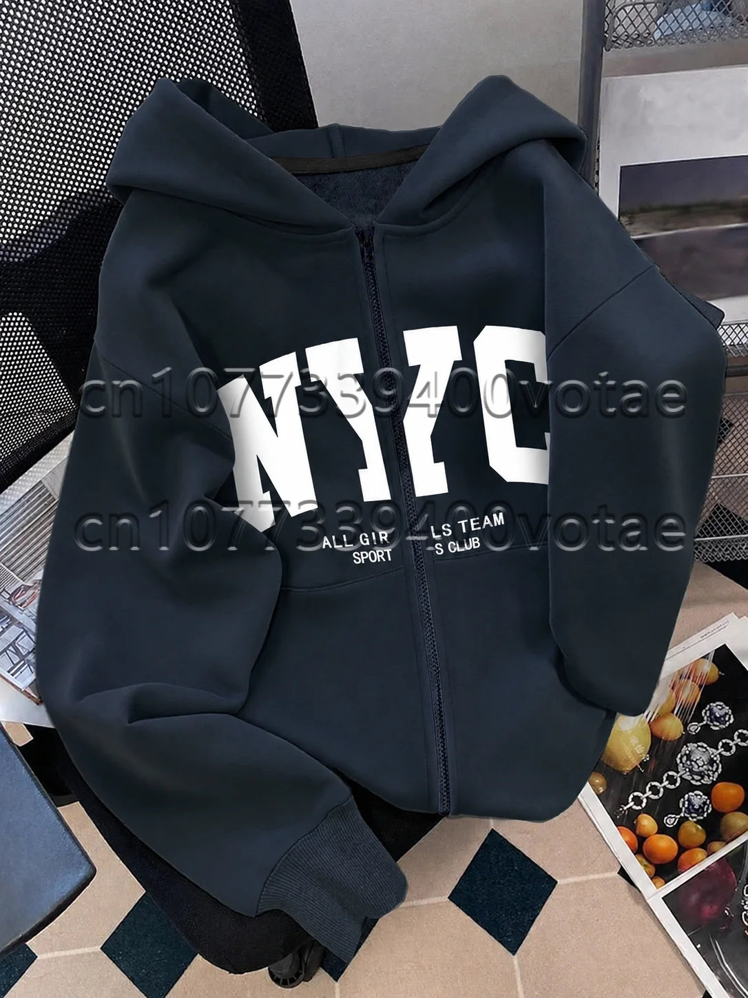 Fashion Letter Zip Up Hoodies Women Autumn Long Sleeve Tops Loose Hood Shirt Harajuku Y2K Clothes Female Sweatshirt Jacket