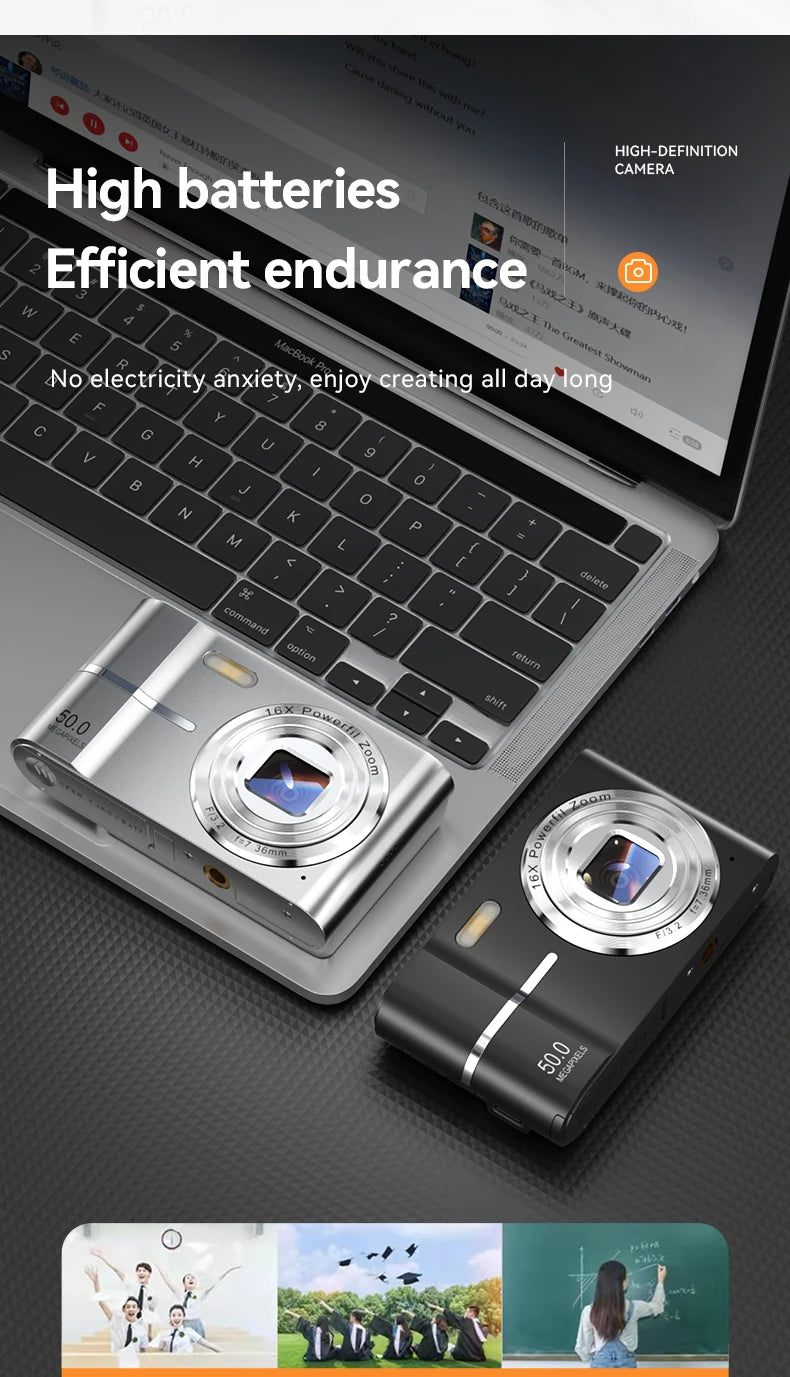 Portable Digital Camera - 44MP Compact Camera with 16x Zoom & 2.4 Inch LCD Screen