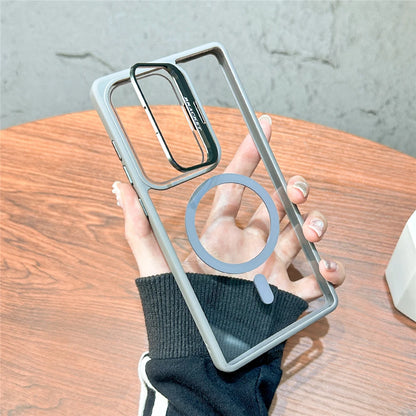 For Magsafe Hidden Fold Lens Holder Case For Samsung S26 S25 Ultra S24 S23 S22 Plus Transparent Magnetic Wirelesss Charge Cover