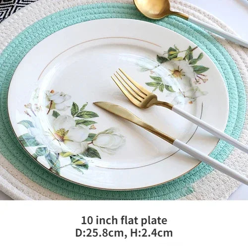 Bone China Dinnerware Set - Floral Ceramic Plates Bowls  Soup Pots
