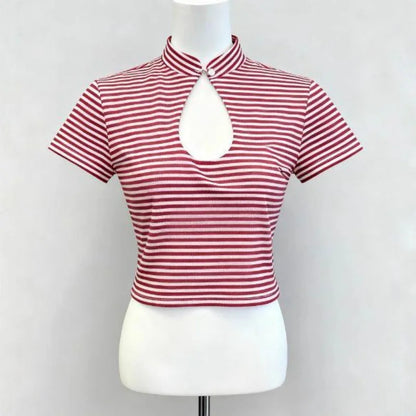 Y2k Crop Top Women Hot Girl Stripe Street Emo 2000s Cloth Summer Vintage Short Sleeve T-shirt Fashion Chic Classic Cute Baby Tee