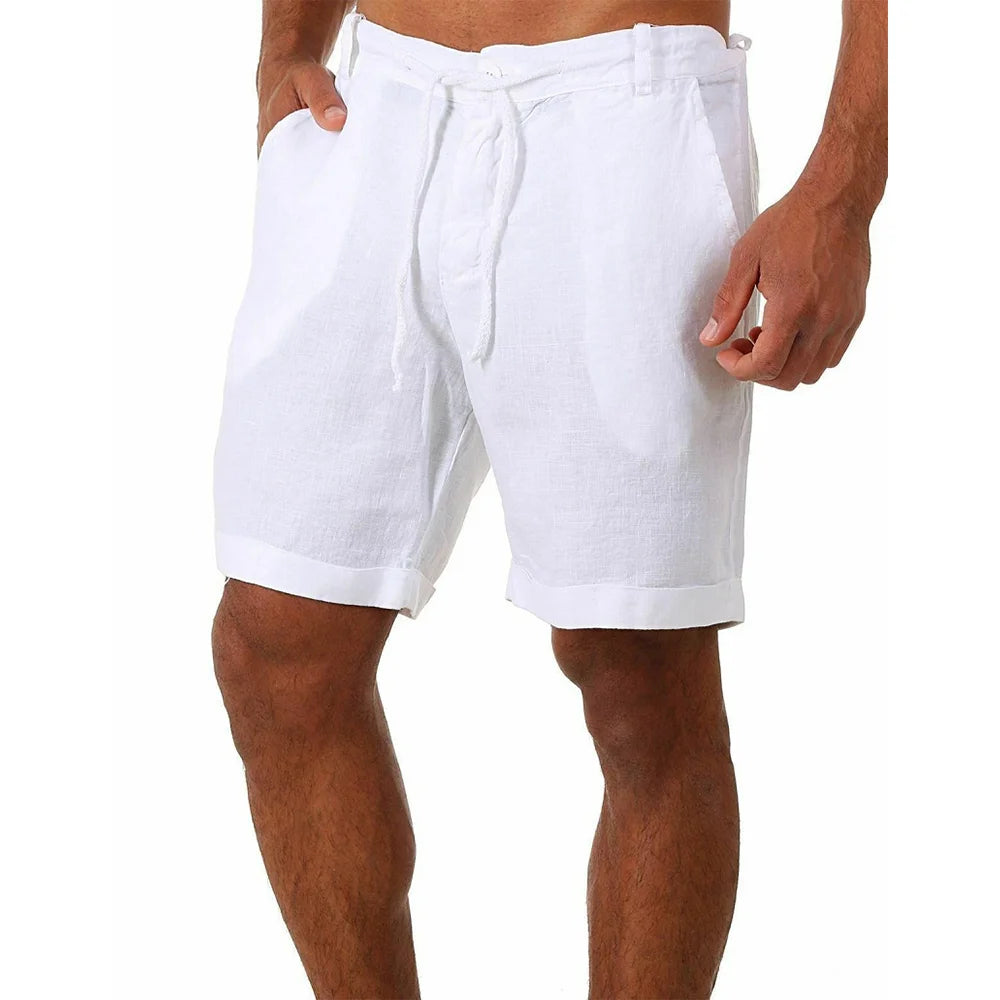 Men's Linen Shorts - Breathable Cotton Linen Pants With Drawstring Waist, Solid Color