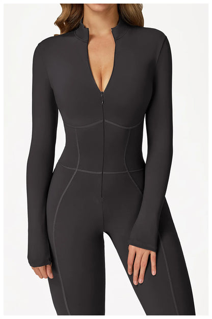 Velvet Yoga Jumpsuit – Women's Fitness Set | Long-Sleeved Push-Up Activewear