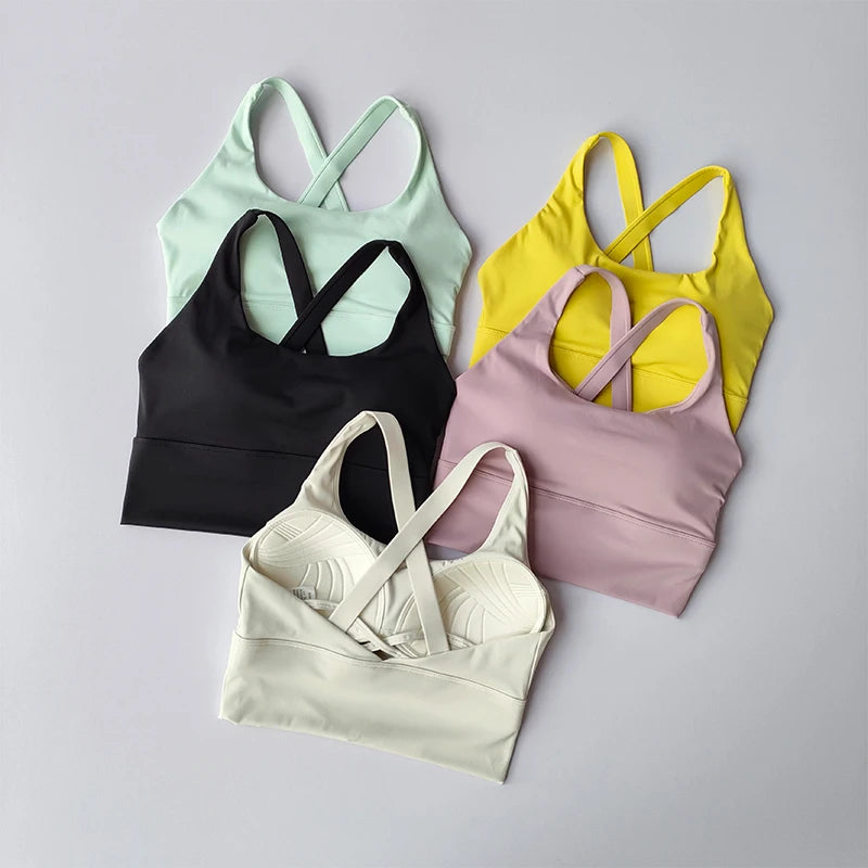 High Strength Back Fitness Tank Top Women's Running Shockproof Sports Bra High Elastic Gathering Nude Yoga Bra for External Wear