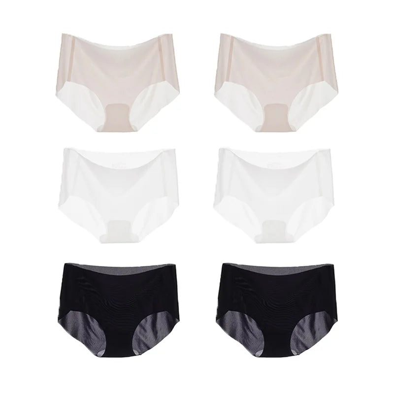 6PCS Summer Ice Silk Seamless Underwear Ladies Summer Ultra-thin Sense Quick-drying Pants Briefs Panties M-XL