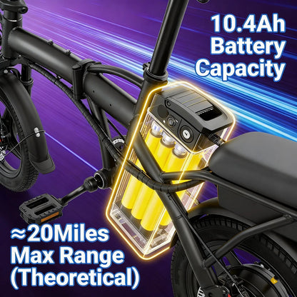 T5 Lightweight Folding Electric Bike for Adults 48V 750W Peak Power 20MPH 18-22 Miles Range 14Inch Disc Brake Commuter E-bike