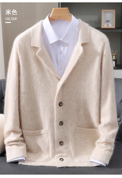 New Mink Wool Cardigan Men's Padded Sweater Coat Business Casual Knitted Cashmere Sweater Coat