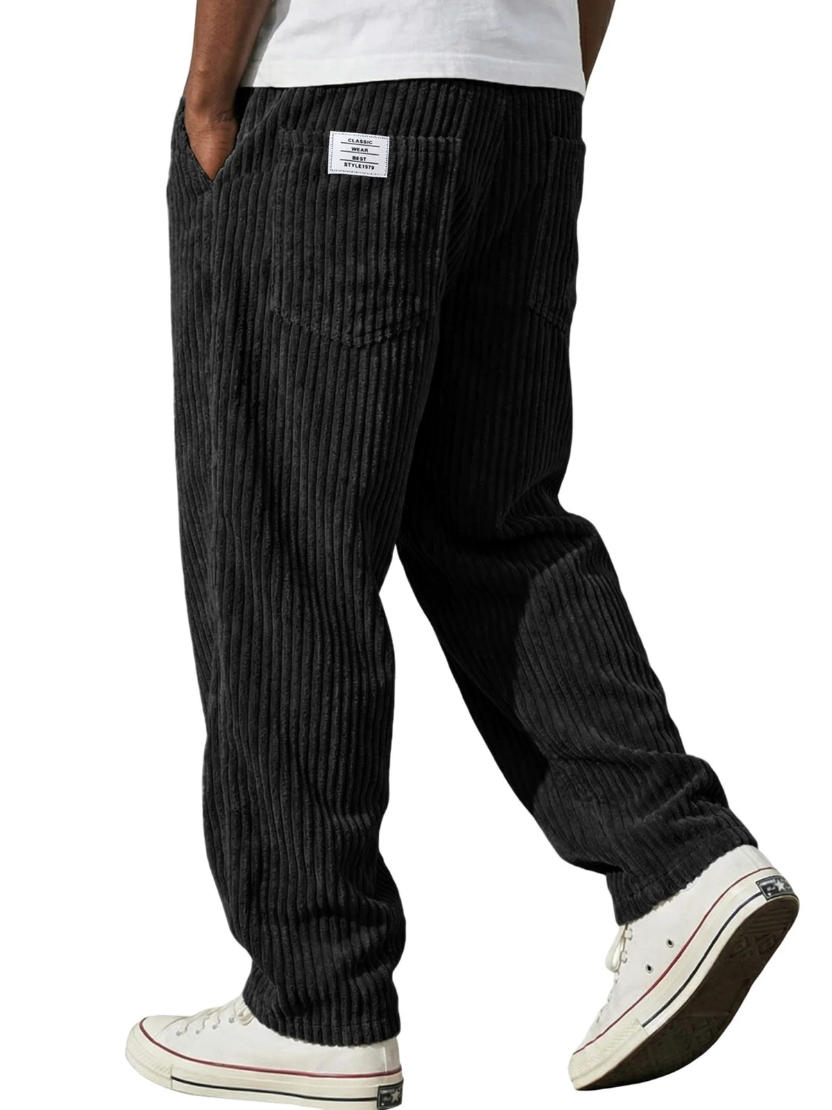 Winter Thick Warm Corduroy Sweatpants Men Fleece Liner Drawstring Straight Loose Track Pants Male Casual Fleece Thermal Trousers