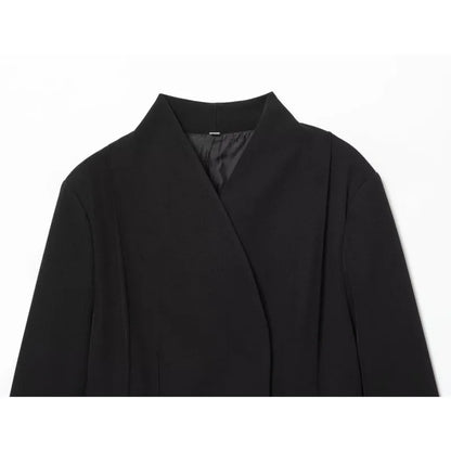 Women's Casual Blazer - Autumn Long Sleeve V Neck Double Breasted Jacket With Pockets