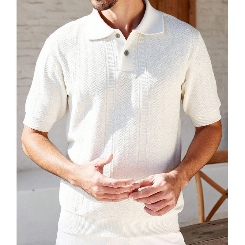 US Size Mens Knit Shirts Casual Stretch Golf Shirts Short Sleeve Polo Shirt Men's Summer Old Money Knit Top
