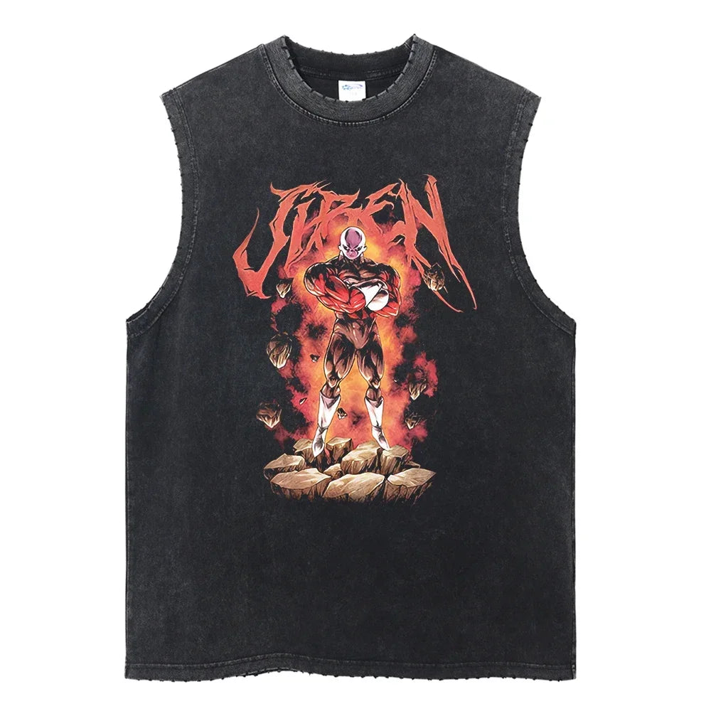 Vintage Vest Washed T-Shirt Anime Dragon Ball Graphic Tank Top Cotton Sleeveless Streetwear Loose GYM T Shirt Men's Clothing