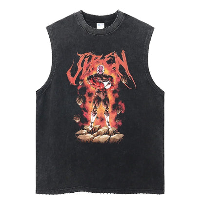 Vintage Vest Washed T-Shirt Anime Dragon Ball Graphic Tank Top Cotton Sleeveless Streetwear Loose GYM T Shirt Men's Clothing