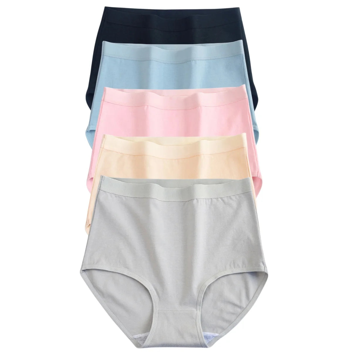 5Pcs/Set Women Cotton Panties High Waist Tummy Control Panties Solid Color Underwear Female Underpants Sexy Lingerie M-3XL