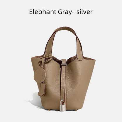 Women Leather Bucket Bag - Genuine Leather Handbag | Large Tote Bag With Silver Hardware