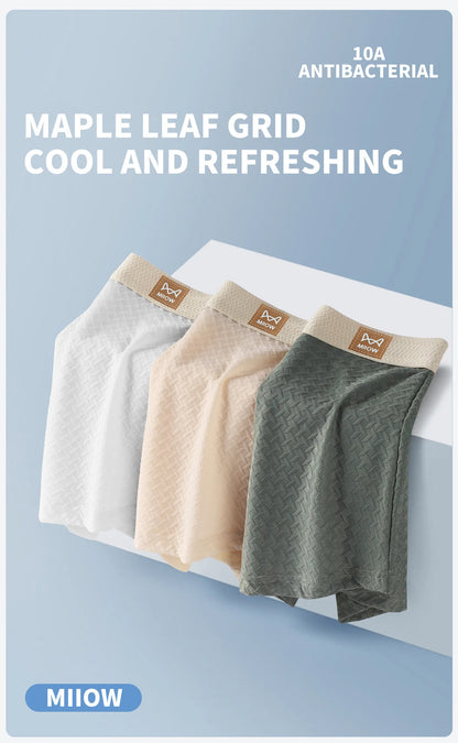 MiiOW 3Pcs Ice Silk Men Jacquard Boxer Shorts 10A Antibacterial Men's Panties Man Underpants Men's Refreshing Sports Underwear