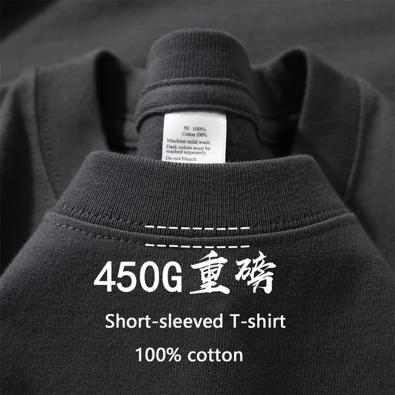 450g Gsm Pure Cotton Short-sleeved T-shirt Men's Loose American Fashionable Brand Casual High Street Half-sleeved T-shirt