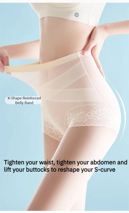 Cross-strap High-waisted Panties Lace 7A Antibacterial Hip-lifting Girdle Girl High-waisted Body Shaping Pants Anti-gravity
