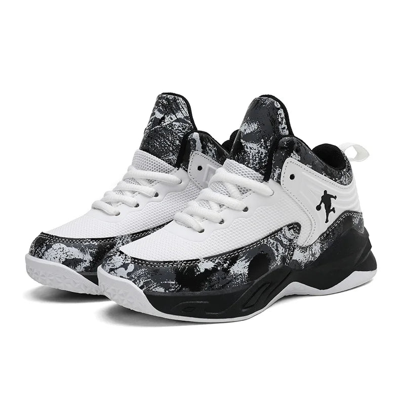 Children Basketball Shoes - Kids Sneakers Lace Up | Non Slip PU Leather High Top