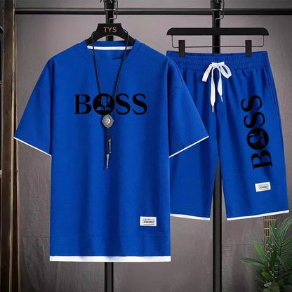 Fashion men's casual sports set new 2025 summer outdoor breathable round neck men short sleeve T-shirt + shorts two sets