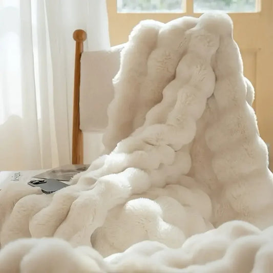 Cozy Faux Rabbit Fleece Blanket - Soft Warm Throw for Bedroom and Living Room - ZOOMNSTORE
