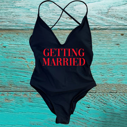 GETTING MARRIED Padded Bride  One Piece Swimsuit GETTING DRUNK Women Swimwear Bathing Suit Swimming Suit Summer SQUAD Beachwear