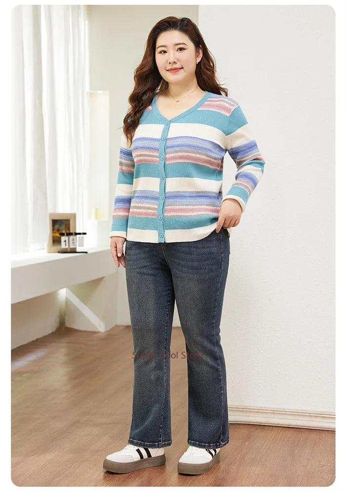 7XL Flared Jeans Bootcut Women 6XL High Elastic Waist Pants Stretched Elegant Plus Size Spring Autumn Female Lady Denim Trousers