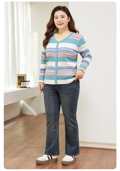 7XL Flared Jeans Bootcut Women 6XL High Elastic Waist Pants Stretched Elegant Plus Size Spring Autumn Female Lady Denim Trousers