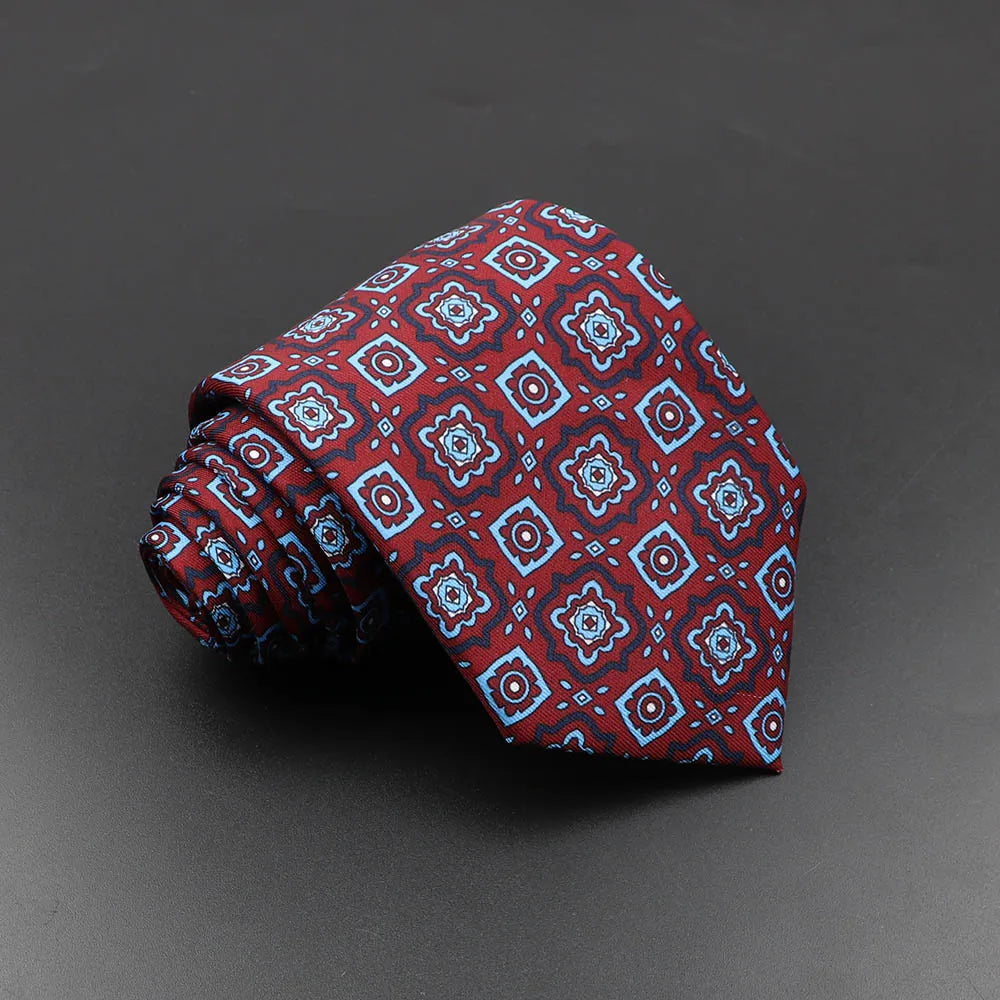 Mens Silk Tie - 75cm Soft Novelty Necktie in Blue Green Orange Floral Pattern