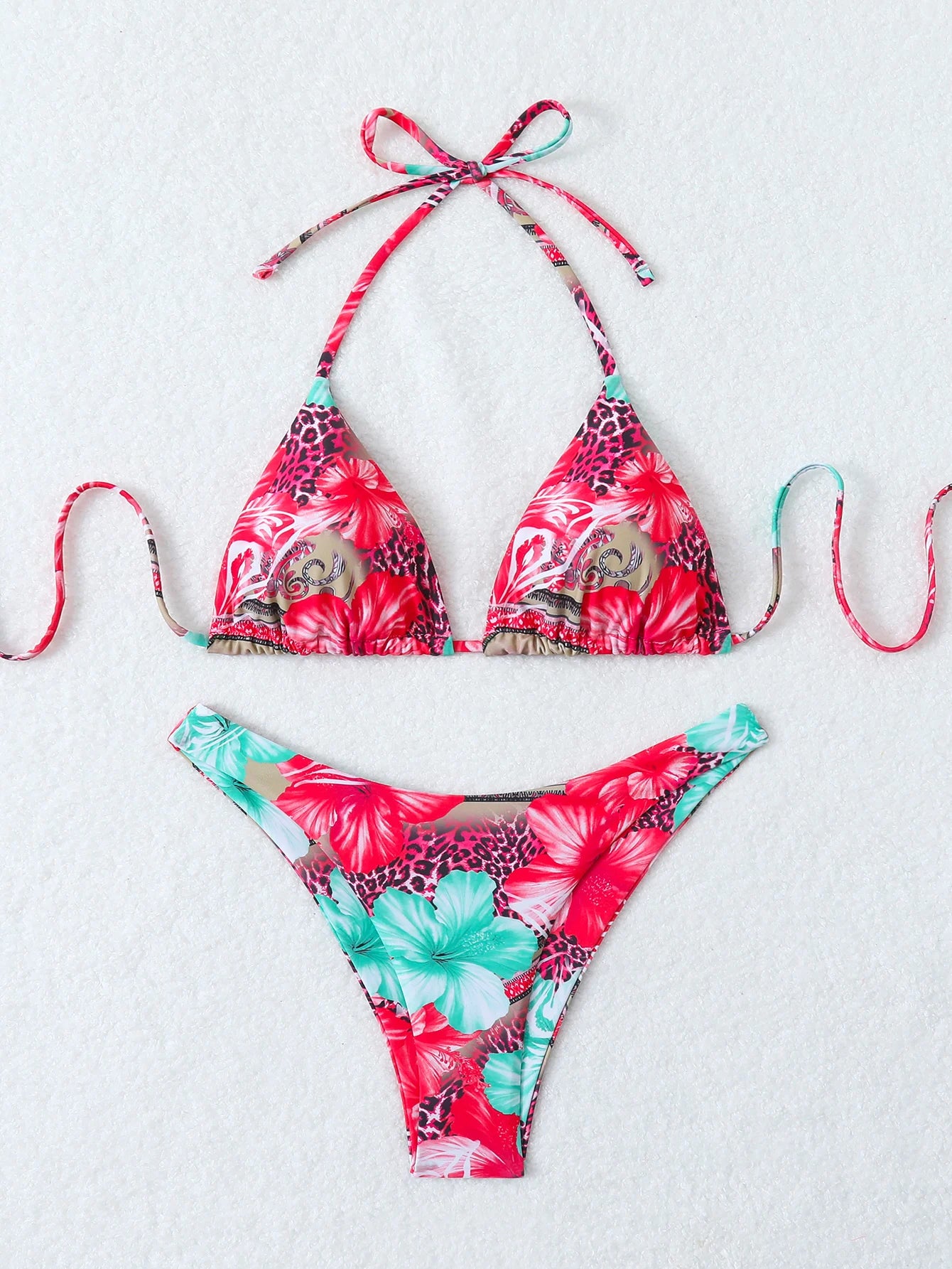 Retro Floral Bikini - High Waisted Lace Up Swimsuit | Summer Beachwear