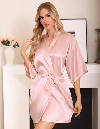 Nightgown Soft Bathrobe Short Women's Lounge Bride Bridesmaid Morning Gown Solid Color Wedding Party Silky Robes Summer