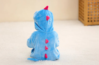 Baby Winter Rompers - Soft Polyester Hooded Jumpsuit With Animal Pattern, Machine Washable