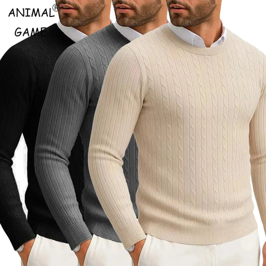 Men's Crewneck Knitted Pullover Sweater Fit Long Sleeve Casual Sweaters Winter Warm Twist Patterned Cable Work Jumper