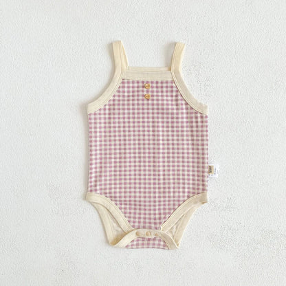 Baby Girls Jumpsuit - Soft Cotton Plaid Sleeveless Summer Romper with Snap Closure
