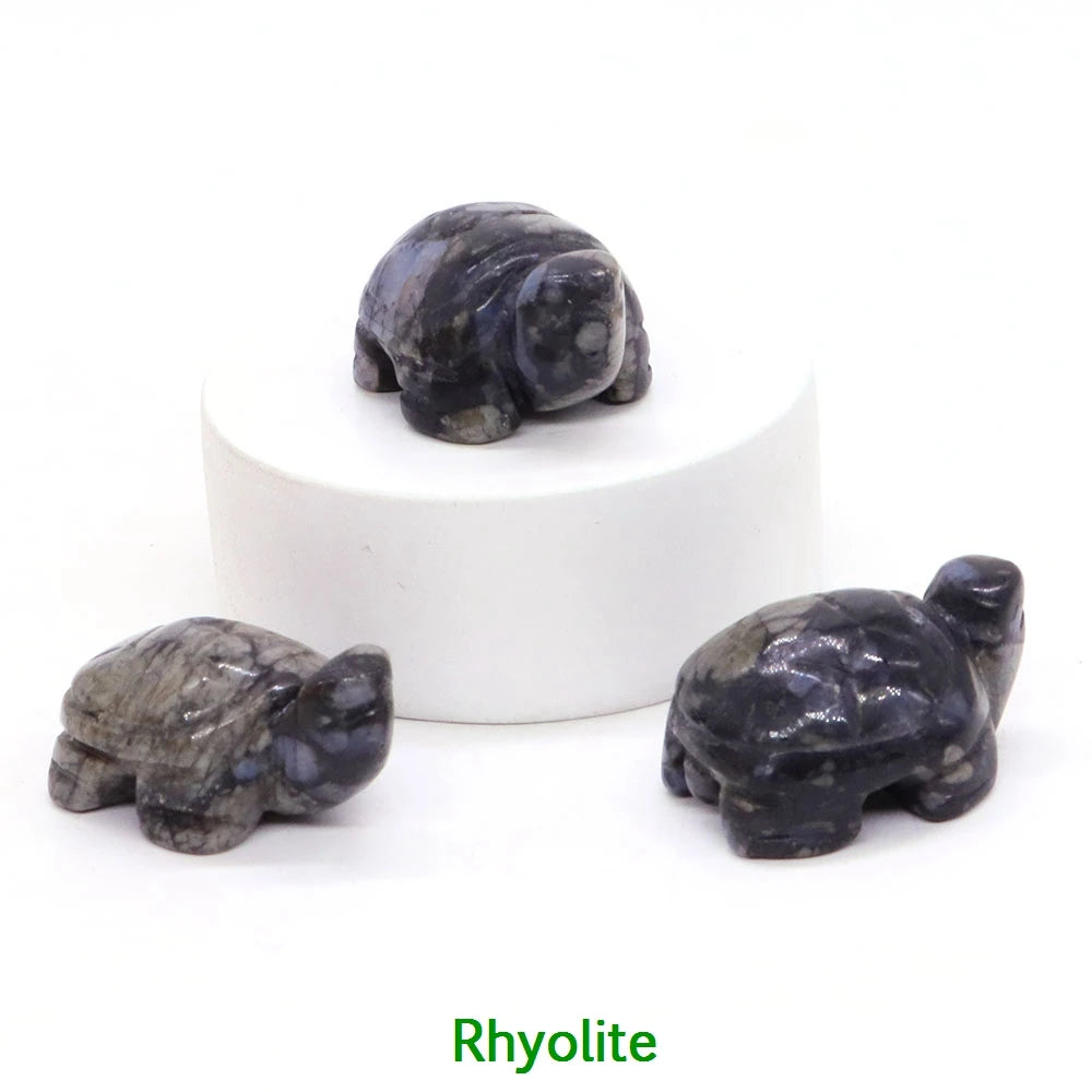 1.2" Mini Natural Crystal Stone Turtle Statue Reiki Healing Tortoise Figurine Amulet Fengshui Sculpture for Home Office Decor