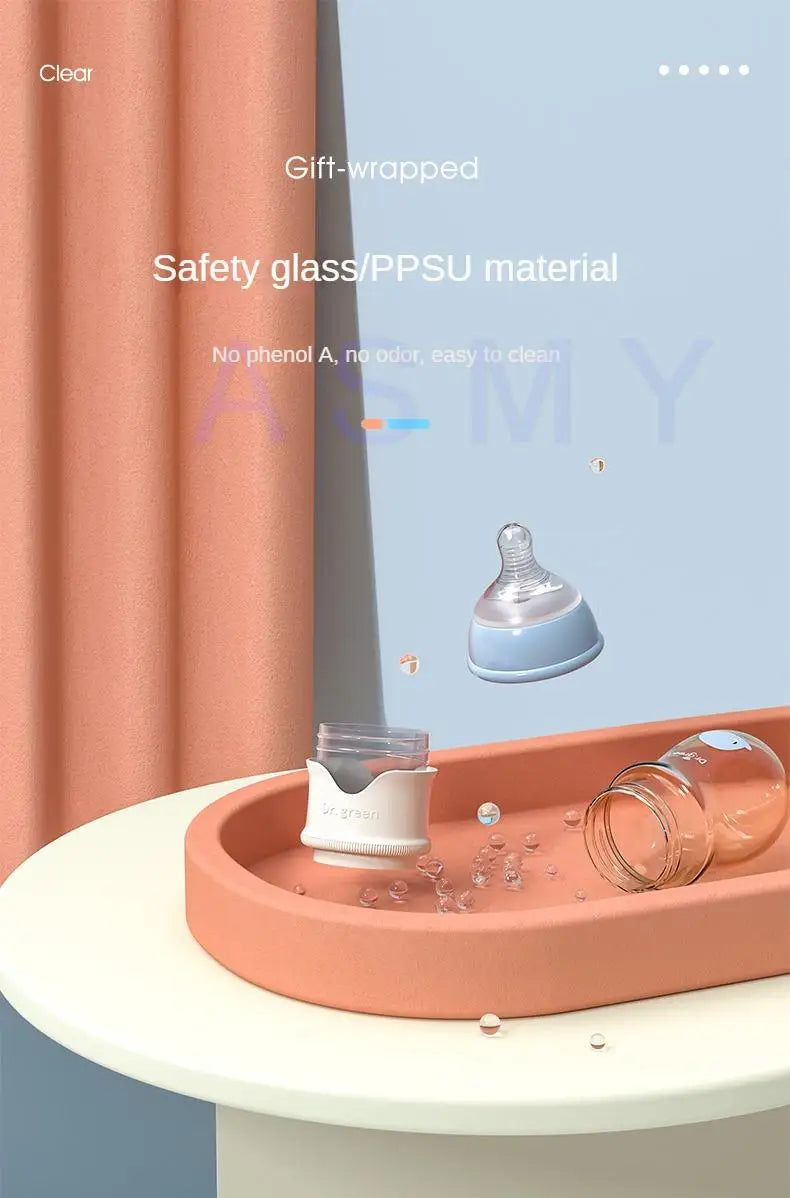 Dr.Green Newborn Baby Bottle Glass 150ml/240ml Wide Mouth Bottle Sealed isolation Fast milk filling Removable/Washable Bottles