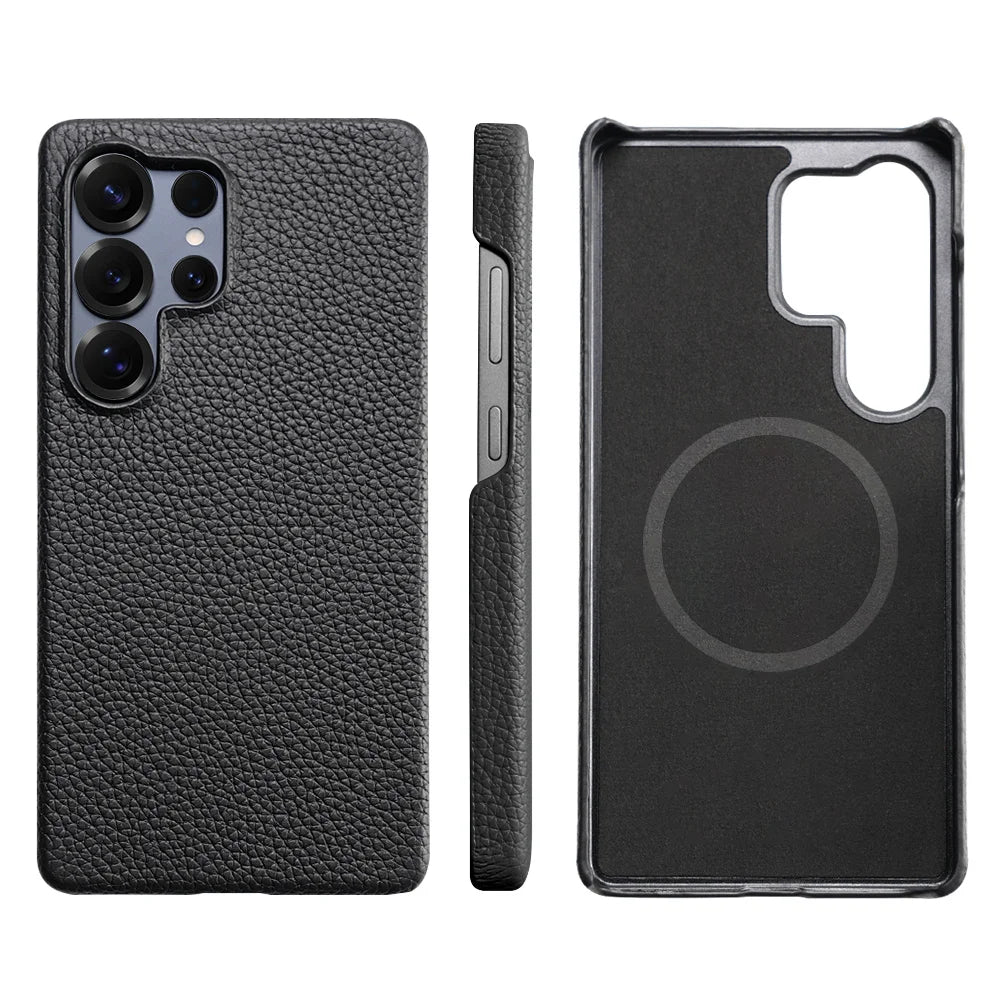 Magsafe Case Samsung - Genuine Cowhide Leather Magnetic Phone Protector for Galaxy S24 Ultra