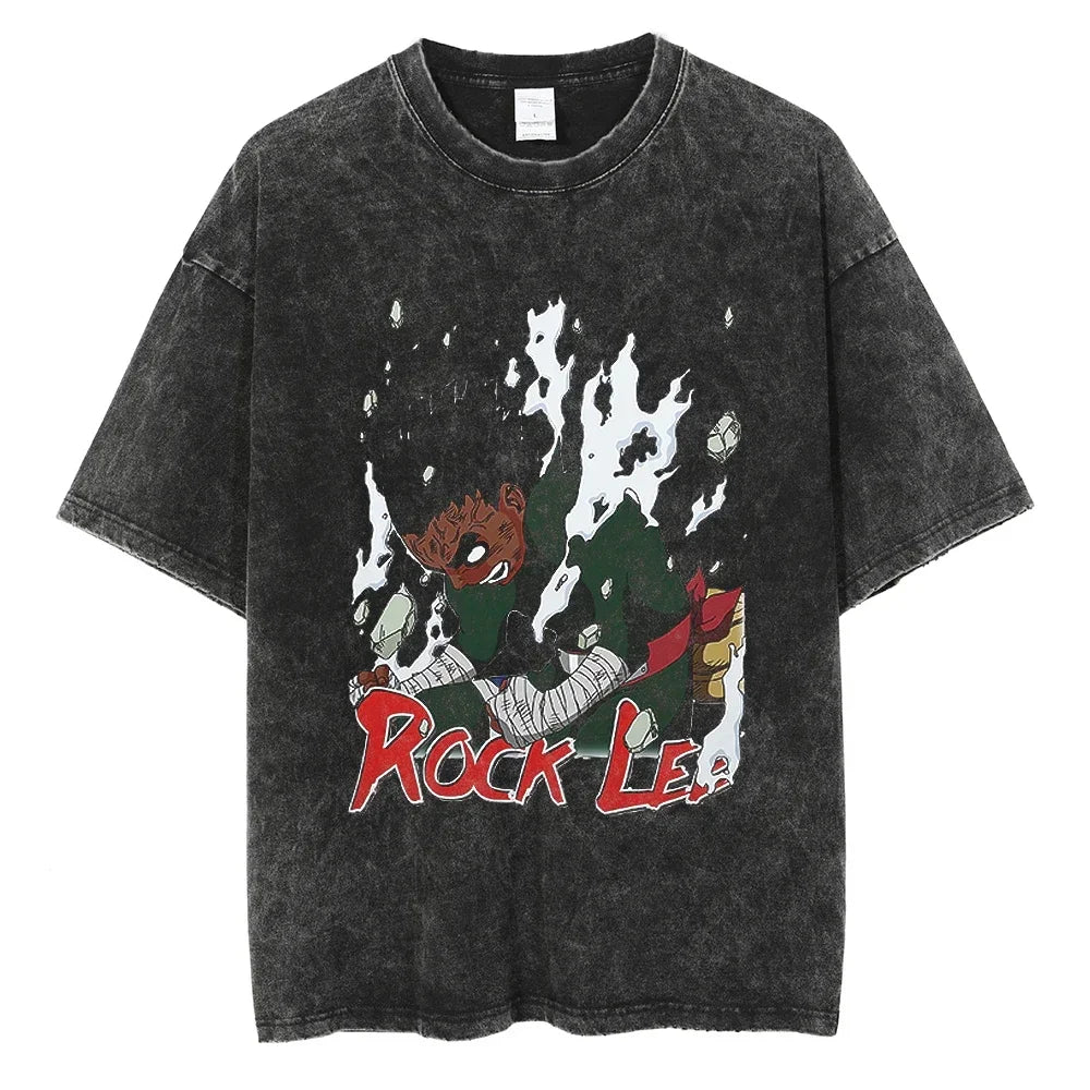 Japanese Anime Naruto Vintage Tshirt Harajuku Streetwear Men Washed T-Shirt Cotton Tops Fashion Summer Short Sleeve Tees Shirts