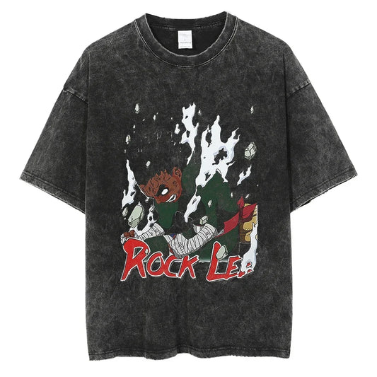Japanese Anime Naruto Vintage Tshirt Harajuku Streetwear Men Washed T-Shirt Cotton Tops Fashion Summer Short Sleeve Tees Shirts