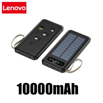 Lenovo Solar Power Bank 50000mAh Large Capacity Mobile Power Fast Charging Battery Dual USB 4 Cables For iPhone Samsung