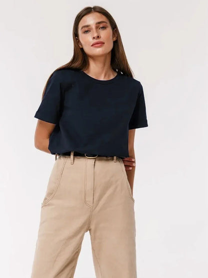 Cotton Womens T-Shirt - Summer Short Sleeve Loose Basic Top