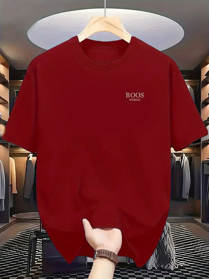100% Pure Cotton Men's Loose T-Shirt Breathable Casual Fashion Letter Pattern Printed Short Sleeved Round Neck Top
