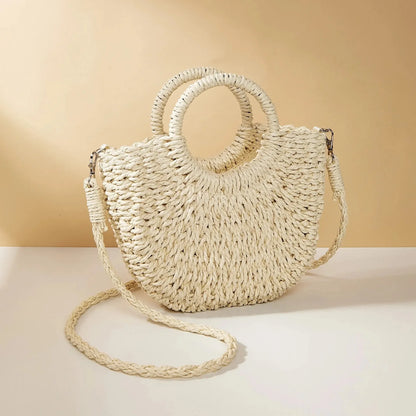 Straw Rattan Handbag – Large Capacity Half Moon Purse | Hollow Out Shoulder Bag