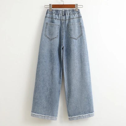 Spring Fall Casual Oversize Denim Pants 2026 Plus Size Hight Waist Wide Leg Jeans Women Korean Streetwear Washed Pants