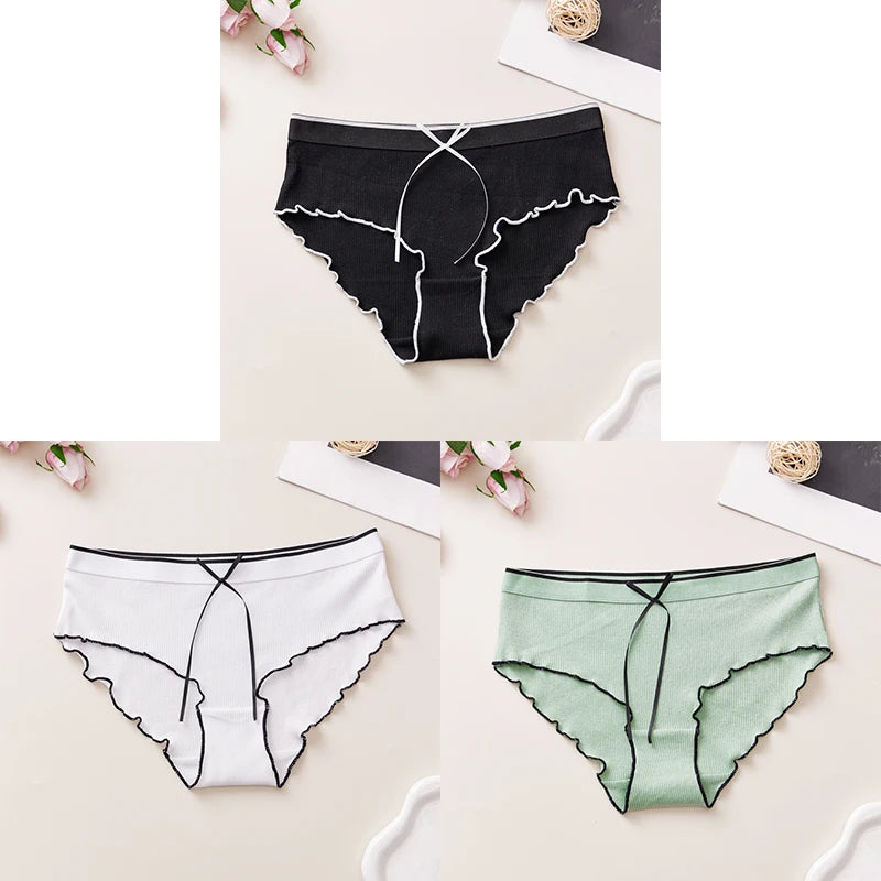 Cotton Women's Panties - Breathable Mid Rise Underwear With Bowknot Design