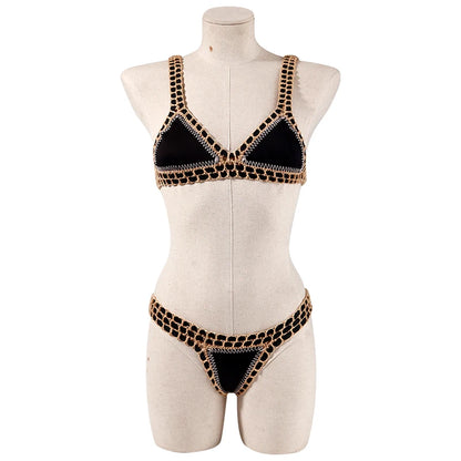 Reversible Crochet Bikini - Leopard Print Two Piece Swimwear Set | Luxury Poolside Suit