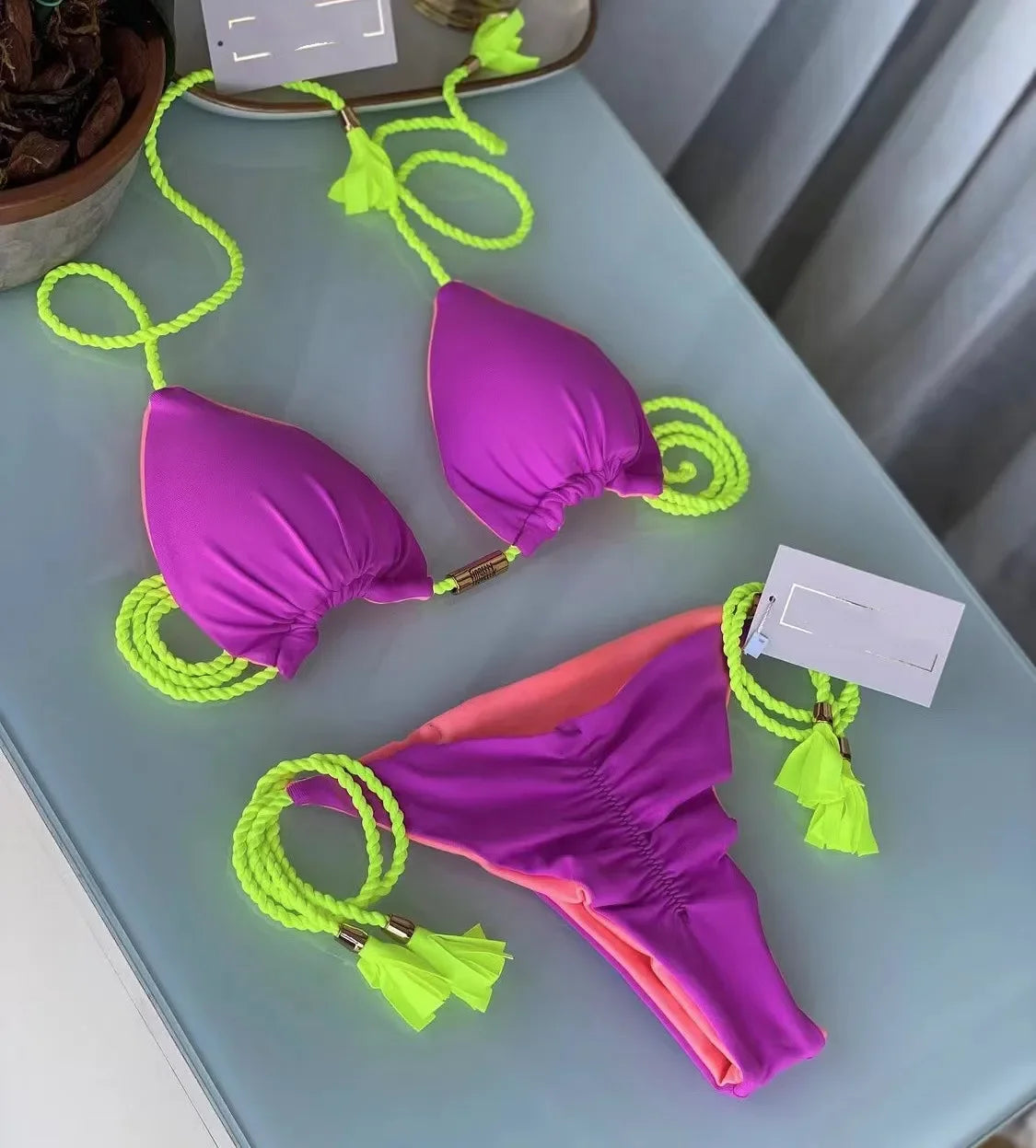 Multicolor Backless Triangle Bikini - Womens Swimsuit - ZOOMNSTORE